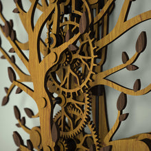 Load image into Gallery viewer, Oak Tree Of Life wooden clock mechanism with grahams escapement wheel and pallets
