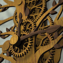 Load image into Gallery viewer, Tree Of Life wooden clock with oak gear driving the hours hand