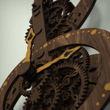 Load image into Gallery viewer, Treble clef clock with hour and minute hand shown in oak