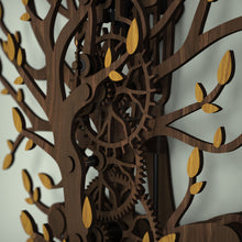 Load image into Gallery viewer, Tree Of Life wooden clock with grahams escapement wheel and pallets