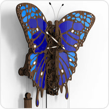 Load image into Gallery viewer, blue butterfly wall clock