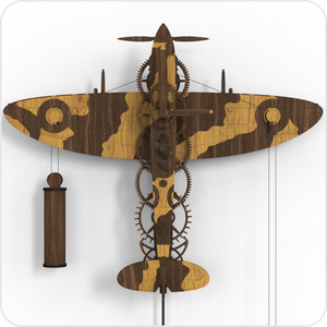 MK-IX Spitfire Clock - Wooden Mechanical Pendulum Wall Clock Finished In Walnut & Oak