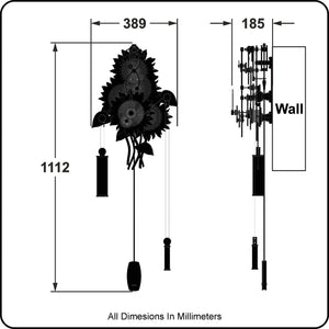 Sunflower silhouette drawing with dimensions