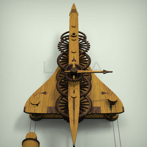 Concorde wooden clock, rear view with full delta wing profile