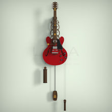 Load image into Gallery viewer, Guitar wall clock with wooden gears and pendulum