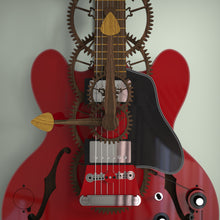 Load image into Gallery viewer, Gibson 335 clock with chrome pickups, black scratch plate and cherry red body
