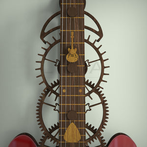 Close up view of guitar seconds hand, and gears with guitar centres