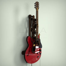 Load image into Gallery viewer, Side view of the guitar clock with wooden gears