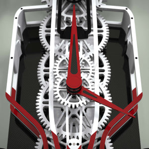 Image of the red clock hands on the Formula One Wall Clock