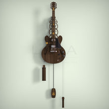 Load image into Gallery viewer, Guitar wall clock with wooden gears and frame