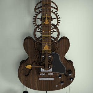 View of mechanical guitar wall clock