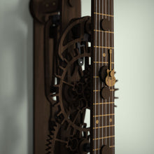 Load image into Gallery viewer, Guitar Clock Inspired By The Gibson 335 - Wooden Mechanical Pendulum Wall Clock Finished In Walnut
