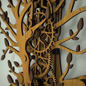 Oak Tree Of Life wooden clock mechanism with grahams escapement wheel and pallets