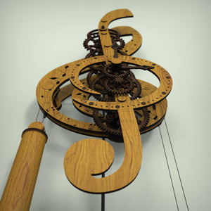 Treble clef mechanical wooden clock