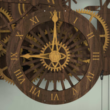 Load image into Gallery viewer, showmans engine clock rear wheel clock face with roman numeral marquetry