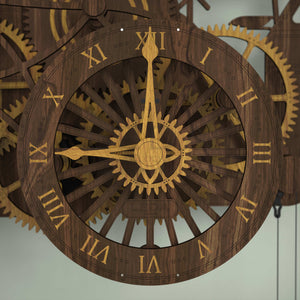 showmans engine clock rear wheel clock face with roman numeral marquetry