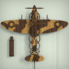 Load image into Gallery viewer, Spitfire MK-IX wooden wall clock with oak and walnut camouflage 