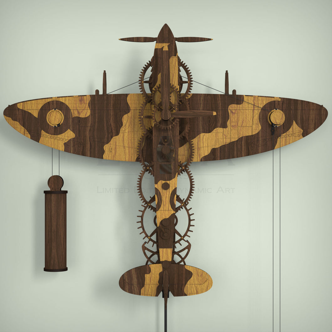 Spitfire MK-IX wooden wall clock with oak and walnut camouflage 