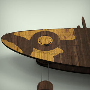 Spitfire wing with oak and walnut marquetry and engraved details