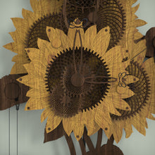 Load image into Gallery viewer, Wooden sunflower clock up close view of hour and minute hands