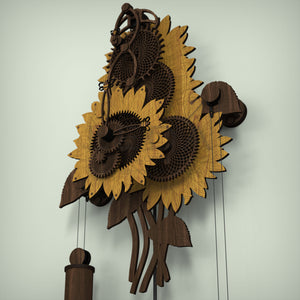 Side view of mechanical sunflower clock
