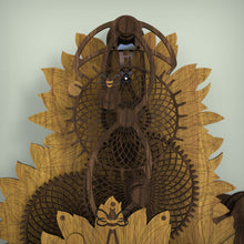 Load image into Gallery viewer, Mechanical sunflower wall clock seconds hand and gears close up