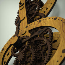 Load image into Gallery viewer, Treble clef wooden gears with hour and minute hands finished in walnut