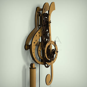 Treble clef wooden gear clock