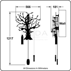 Tree Of Life wooden clock plan and side drawing with dimensions