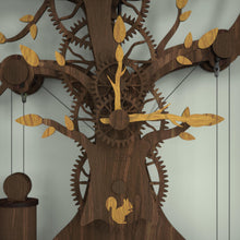 Load image into Gallery viewer, Tree Of Life wooden mechanical clock showing tree branch hour and minute hands