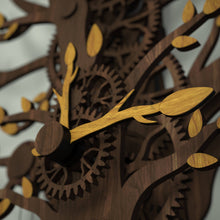 Load image into Gallery viewer, Tree Of Life clock wooden with gear driving the hours hand