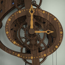 Load image into Gallery viewer, Treble clef clock face walnut with oak marquetry