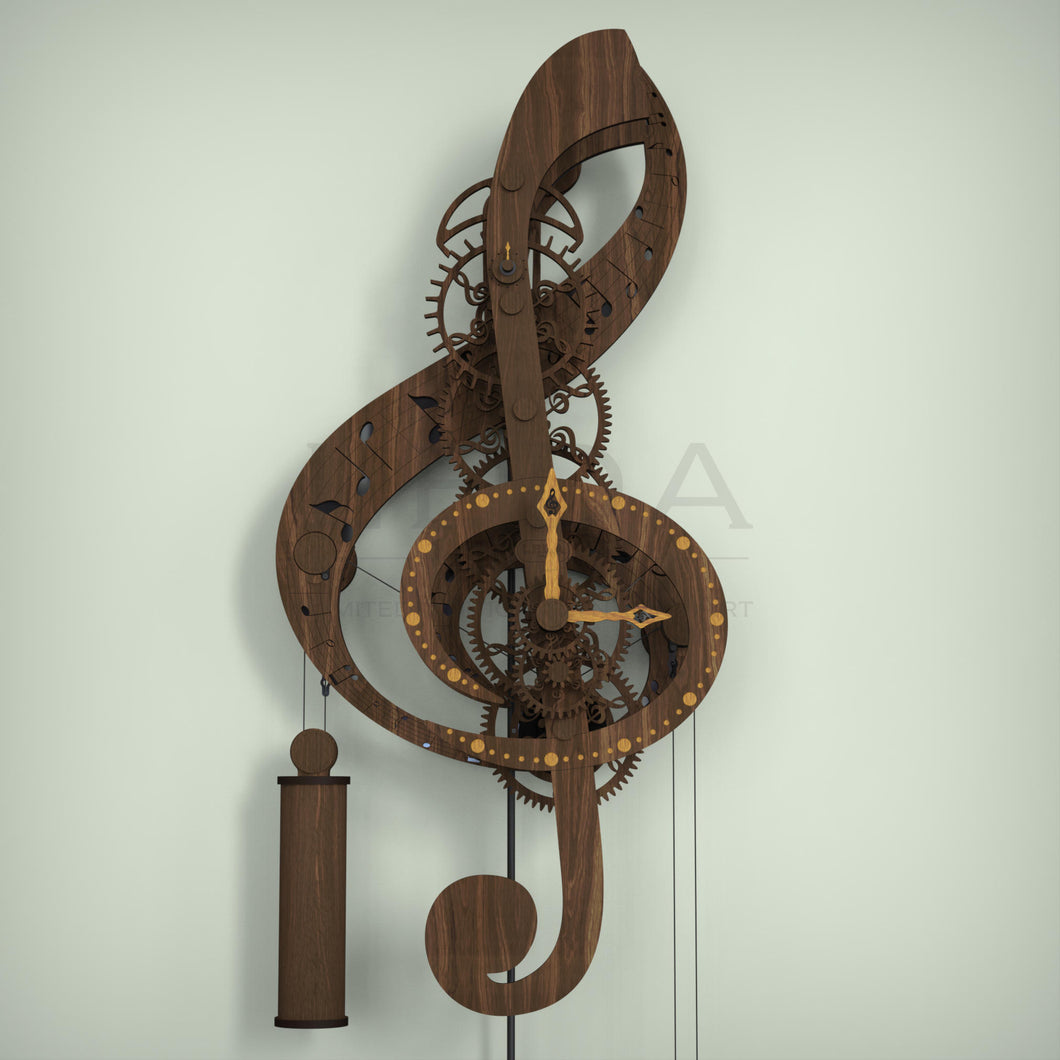 Treble clef wall mounted pendulum clock